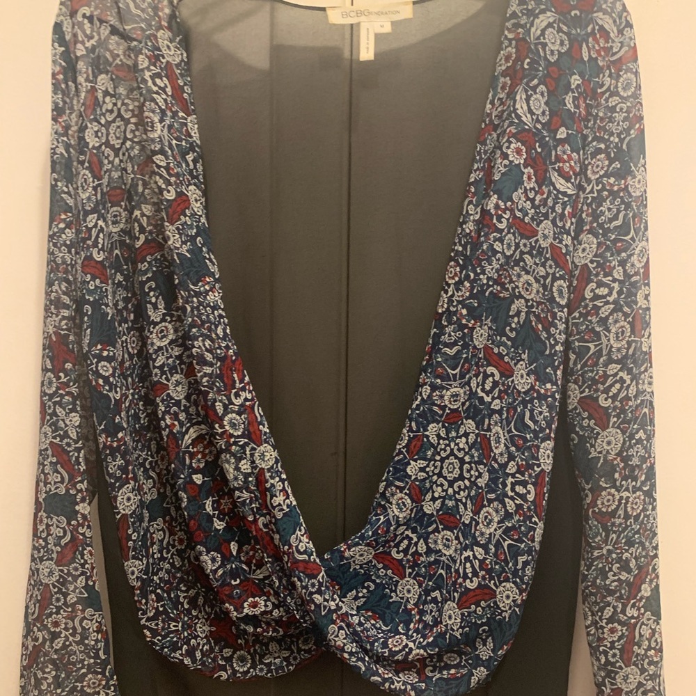 BCBG sheer wrap top